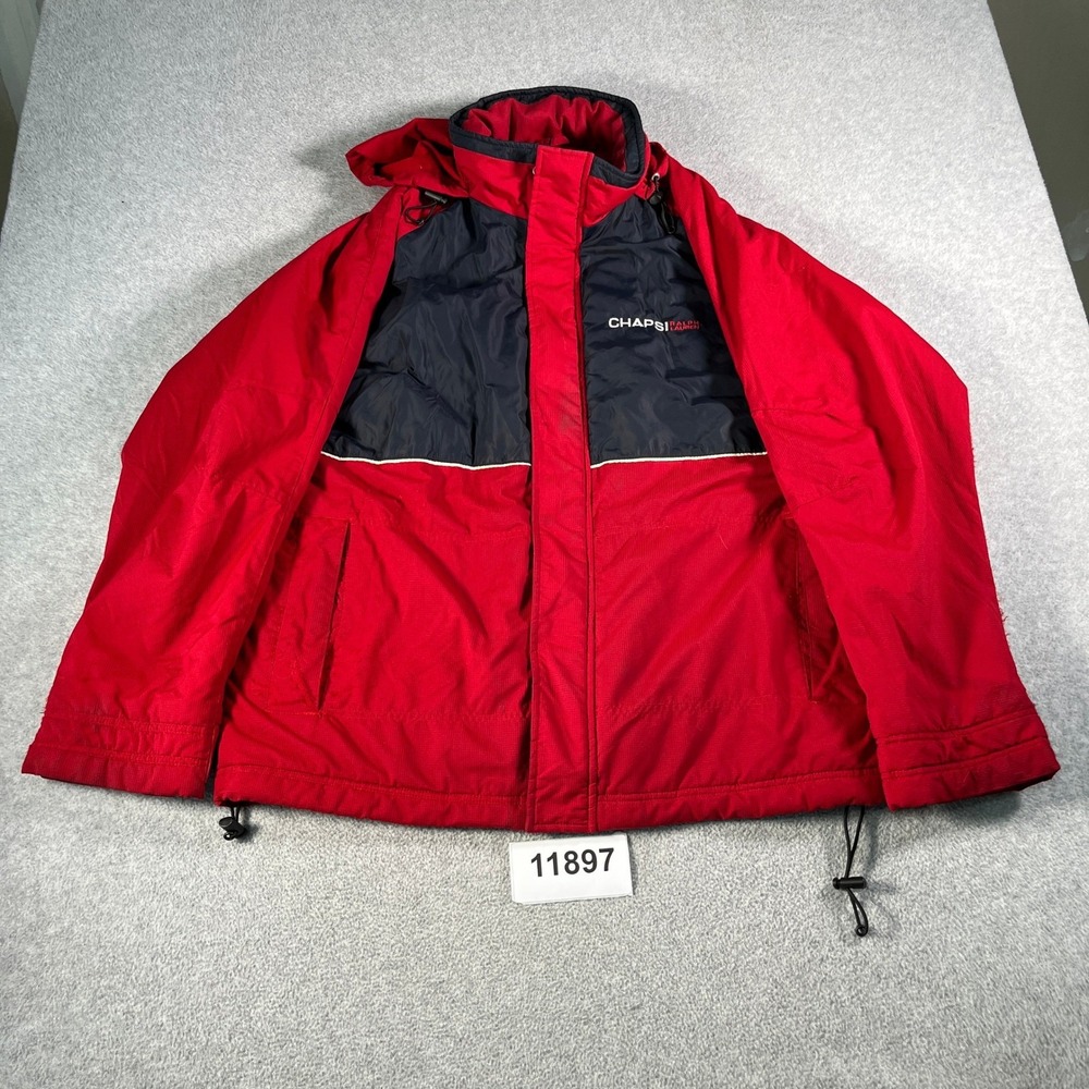 Vintage Chaps Ralph Lauren Windbreaker Jacket Mens Large Red Blue Lined Full Zip